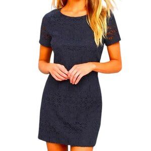 Lulus Dress L Love You for Eternity Blue Lace Overlay Wedding Guest Dressy Party